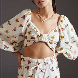 FARM Rio Floral Cross Stitch Embroidered Crop Top